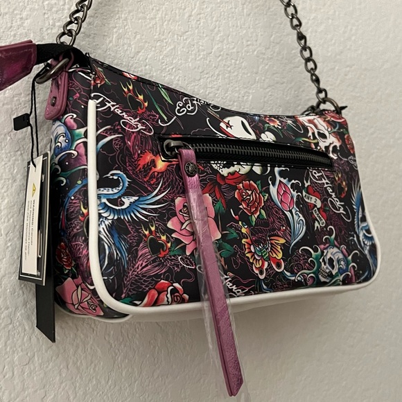 NEW! Authentic Ed Hardy Skull & Roses Convertible Crossbody & Shoulder Bag - Picture 7 of 12